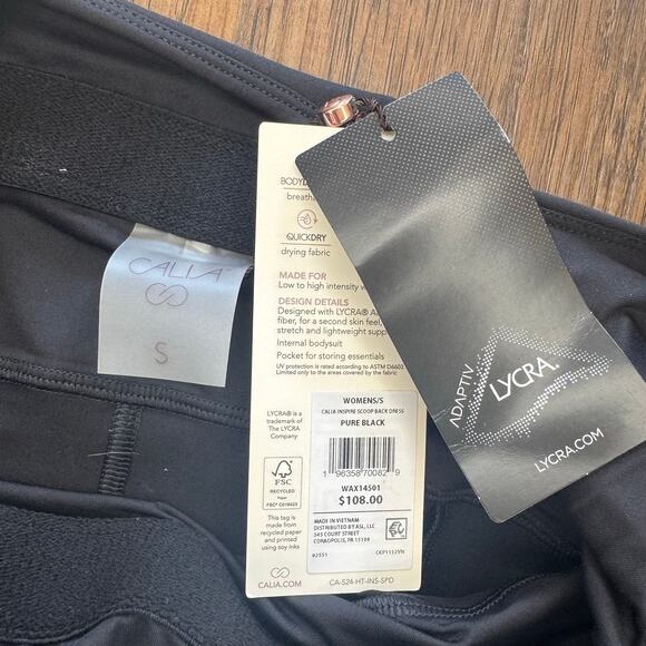 Calia Inspire Scoop Back Dress pure black SMALL skort dress athletic dress $108 - Picture 4 of 13